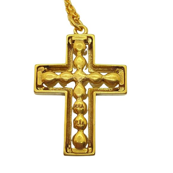Cross Necklace Metropolitan Museum of Art MAd Gold Tone and Inset Faux Pearl - Picture 3 of 11